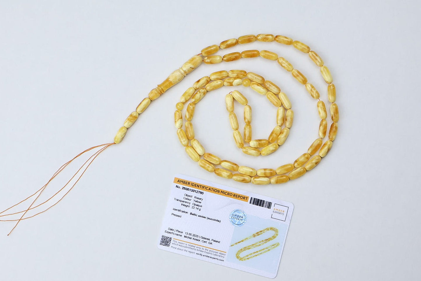 Genuine yellow Baltic amber tasbih 22 grams laboratory certified in Poland