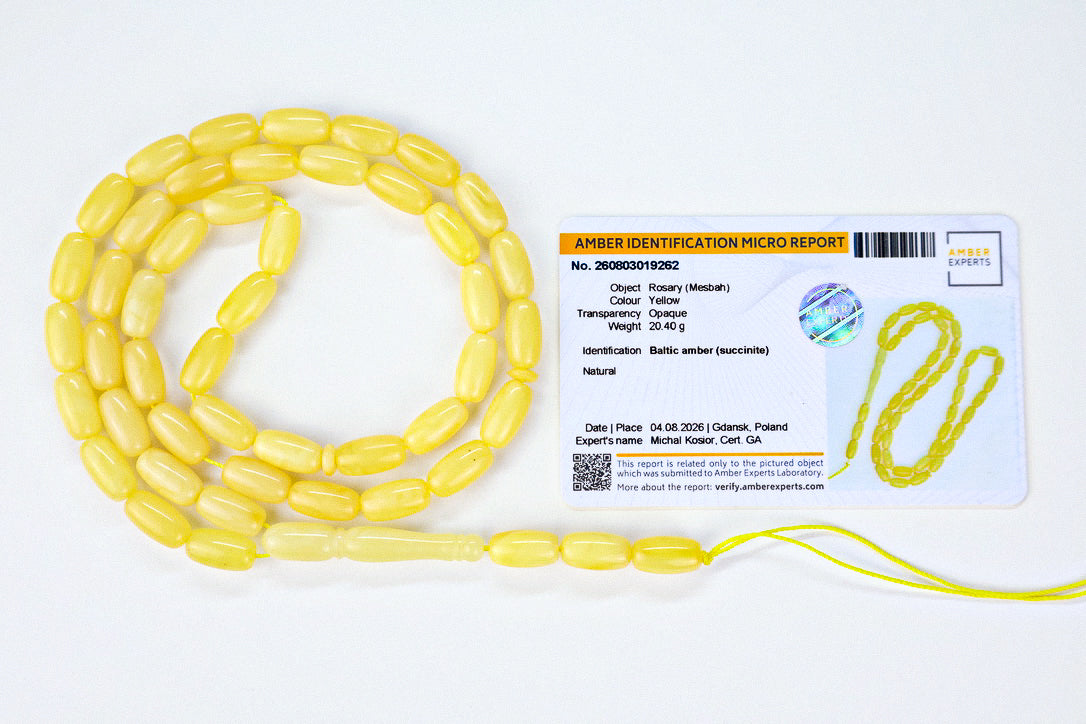 20.40g natural Baltic amber prayer beads (misbaha) certified by Amber Experts Laboratory in Gdansk, Poland.