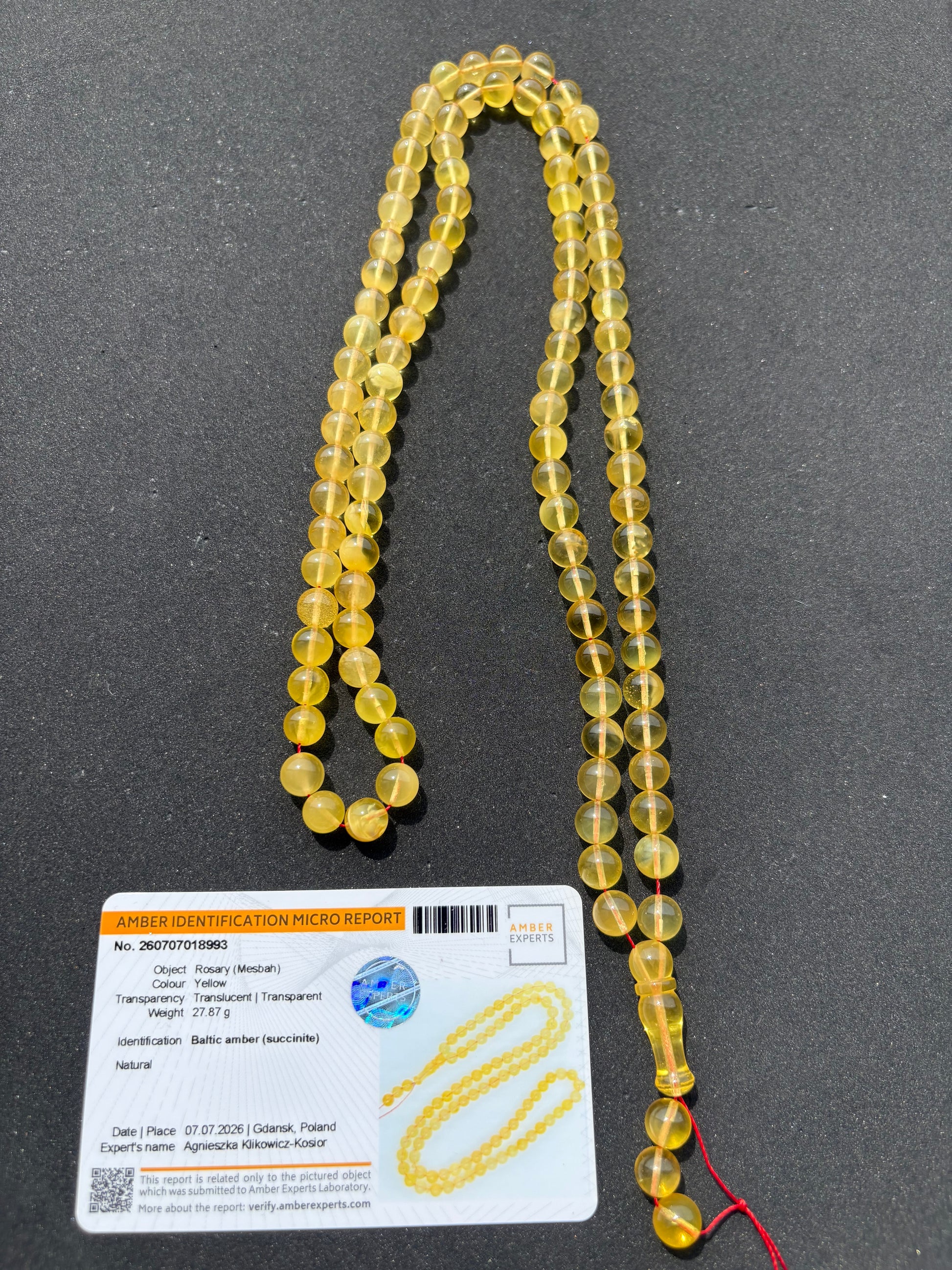 Luxury Baltic amber Tesbih with 102 round translucent amber beads.