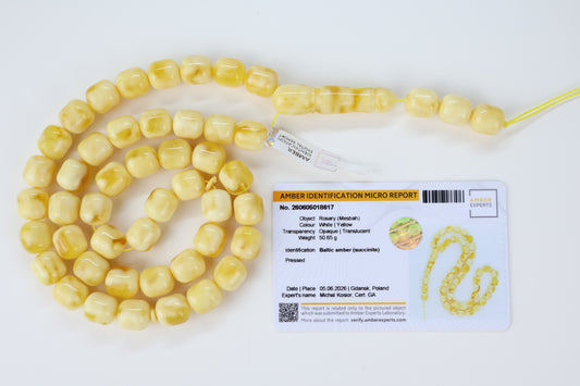 Rosenkranz aus gepresstem weißem und gelbem baltischem Bernstein – 12x11mm (50.65g)