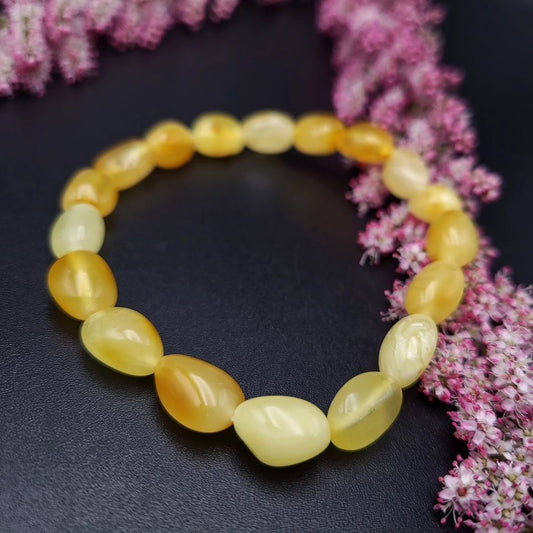 Milch Bernstein Armband mit polierten Olivenperlen in Butterscotch-Farben.