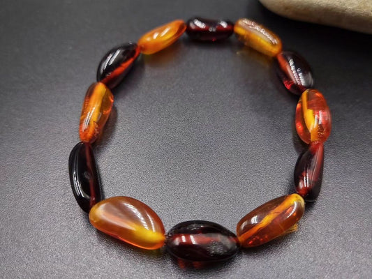 Amber Bracelet Translucent Polished Cognac & Cherry Olive Beads