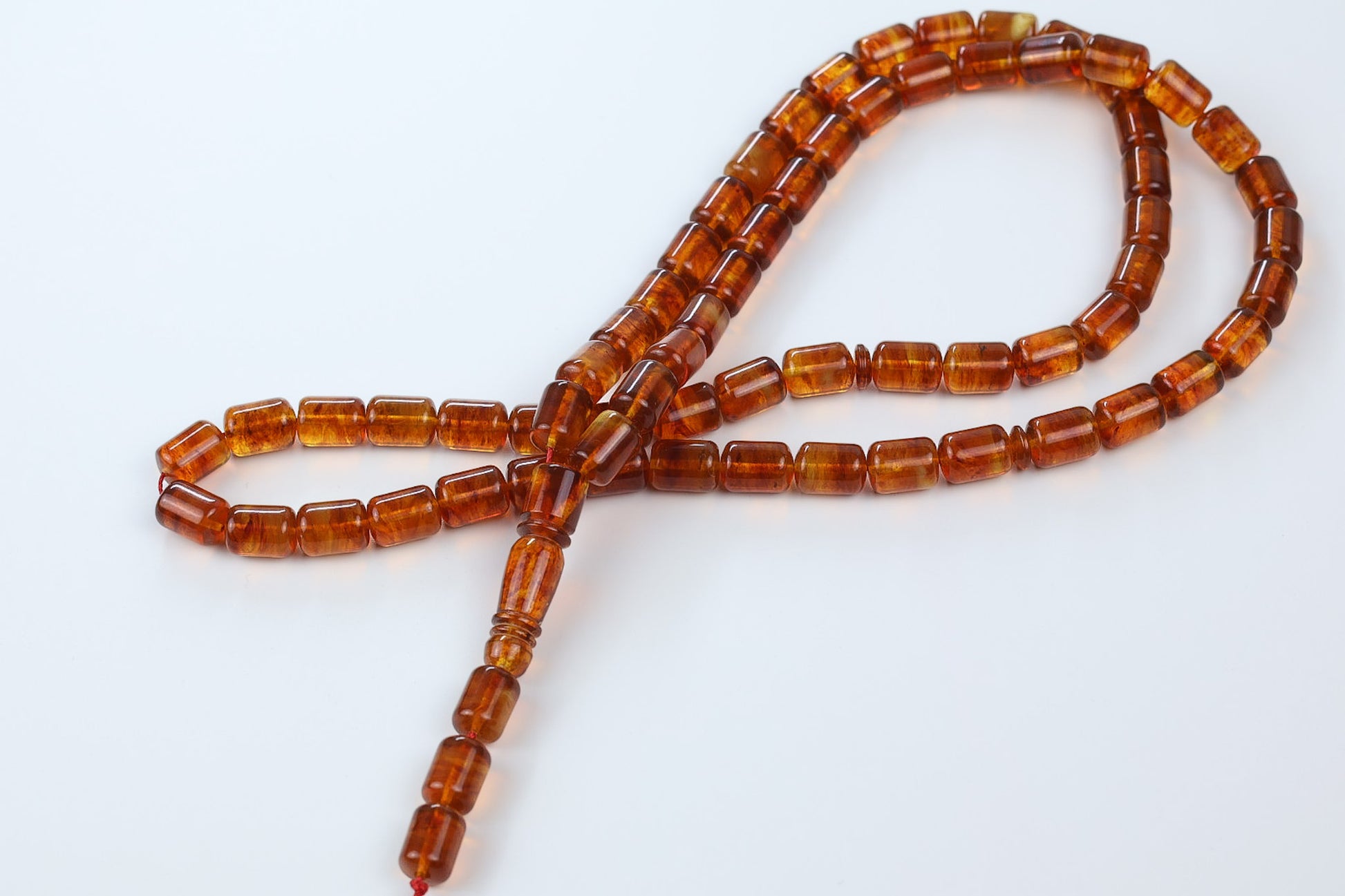 Tetibel cognac pressed amber misbaha with barrel beads, Islamic prayer beads luxury gift Germany